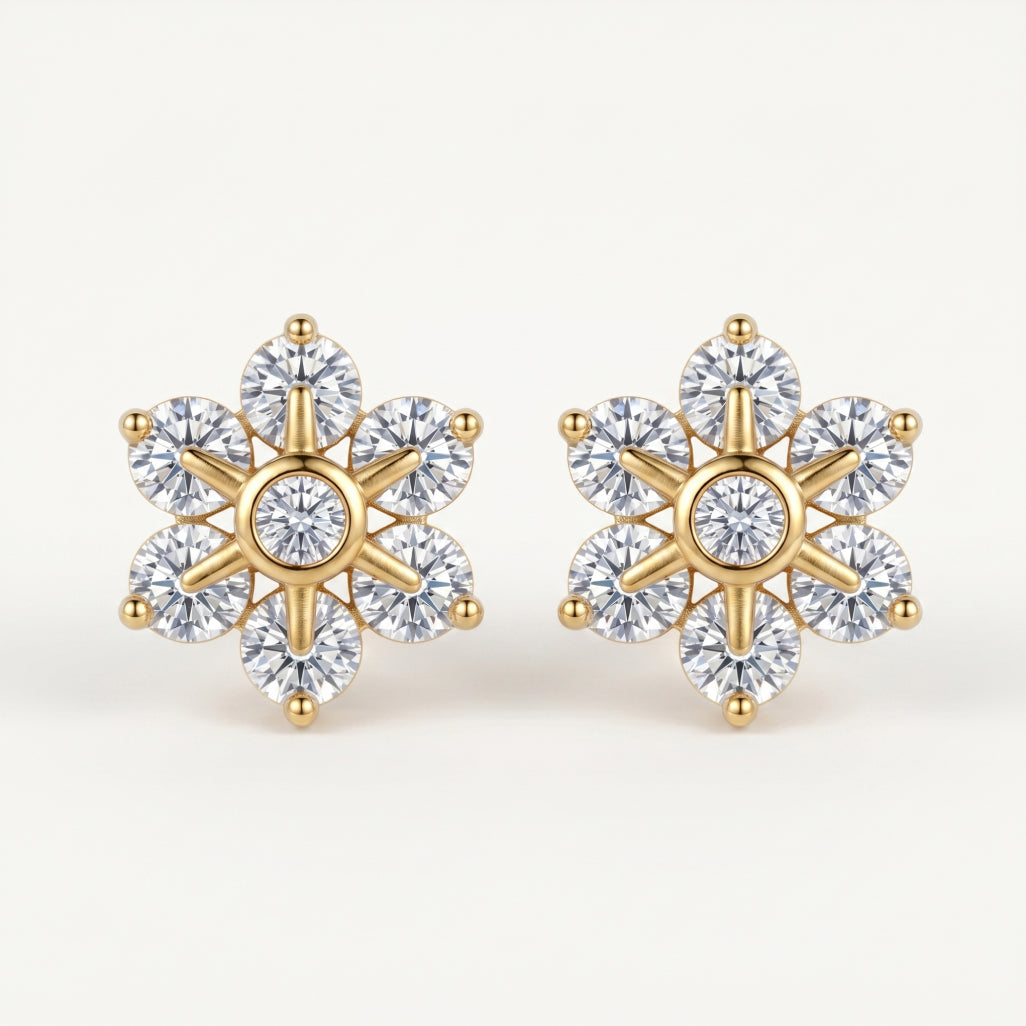 Gold Sunburst Cluster Stud Earrings