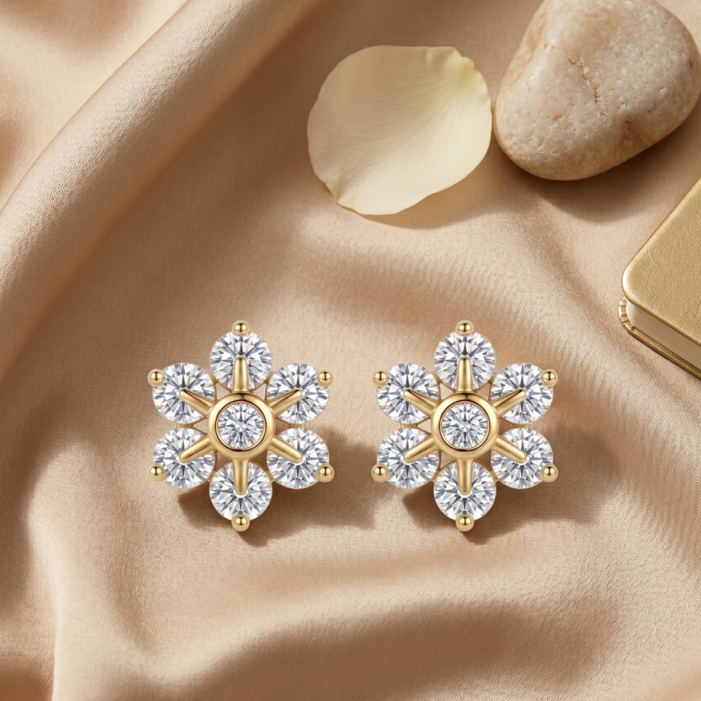 Gold Sunburst Cluster Stud Earrings