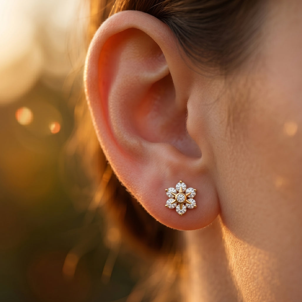 Gold Sunburst Cluster Stud Earrings