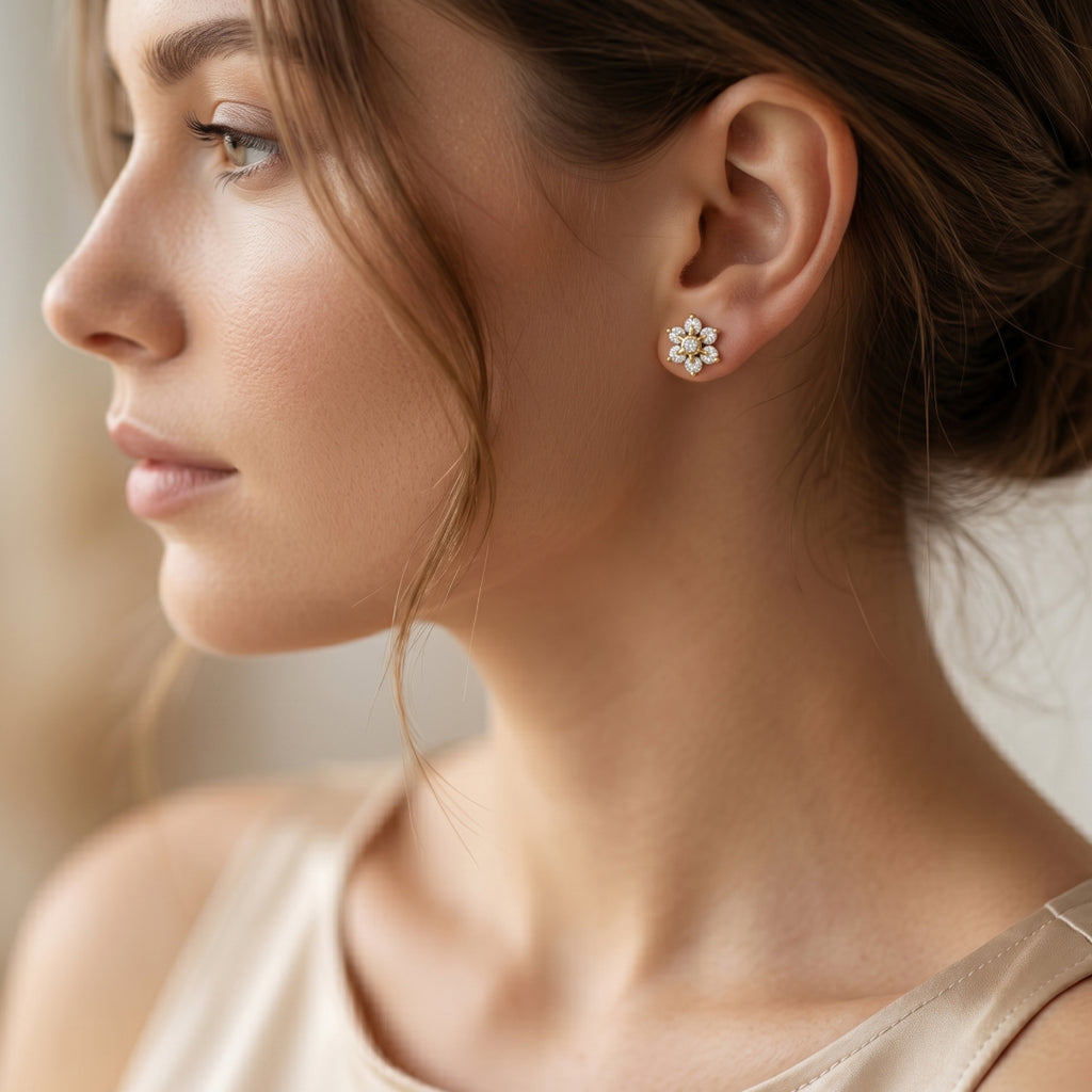 Gold Sunburst Cluster Stud Earrings
