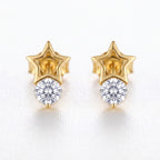 Gold Open Star Solitaire Stud Earrings