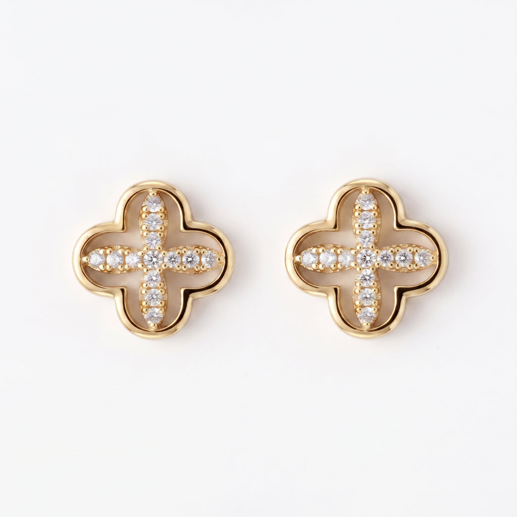 Gold Clover Open Cross Stud Earrings
