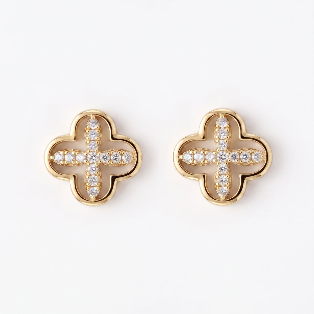 Gold Clover Open Cross Stud Earrings