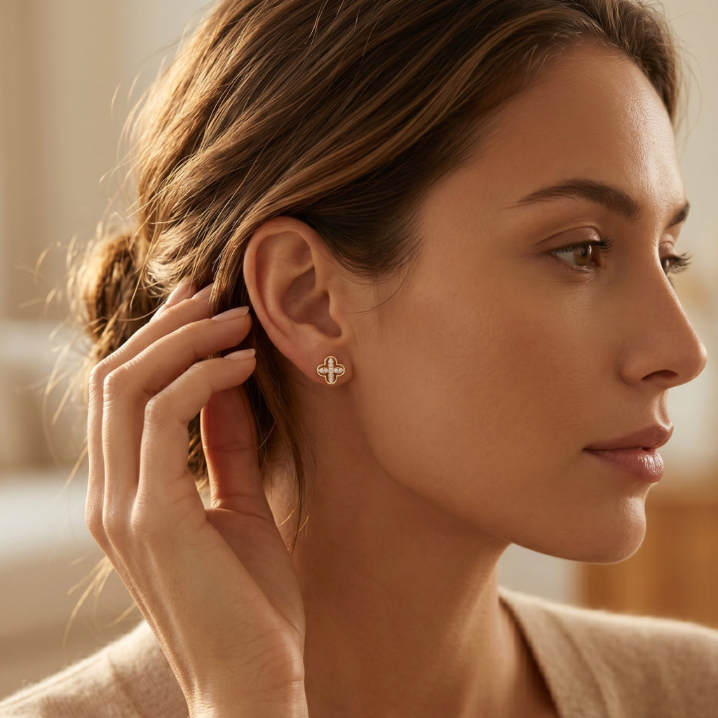 Gold Clover Open Cross Stud Earrings