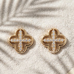 Gold Clover Open Cross Stud Earrings