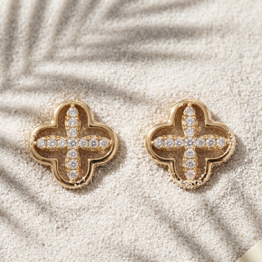 Gold Clover Open Cross Stud Earrings