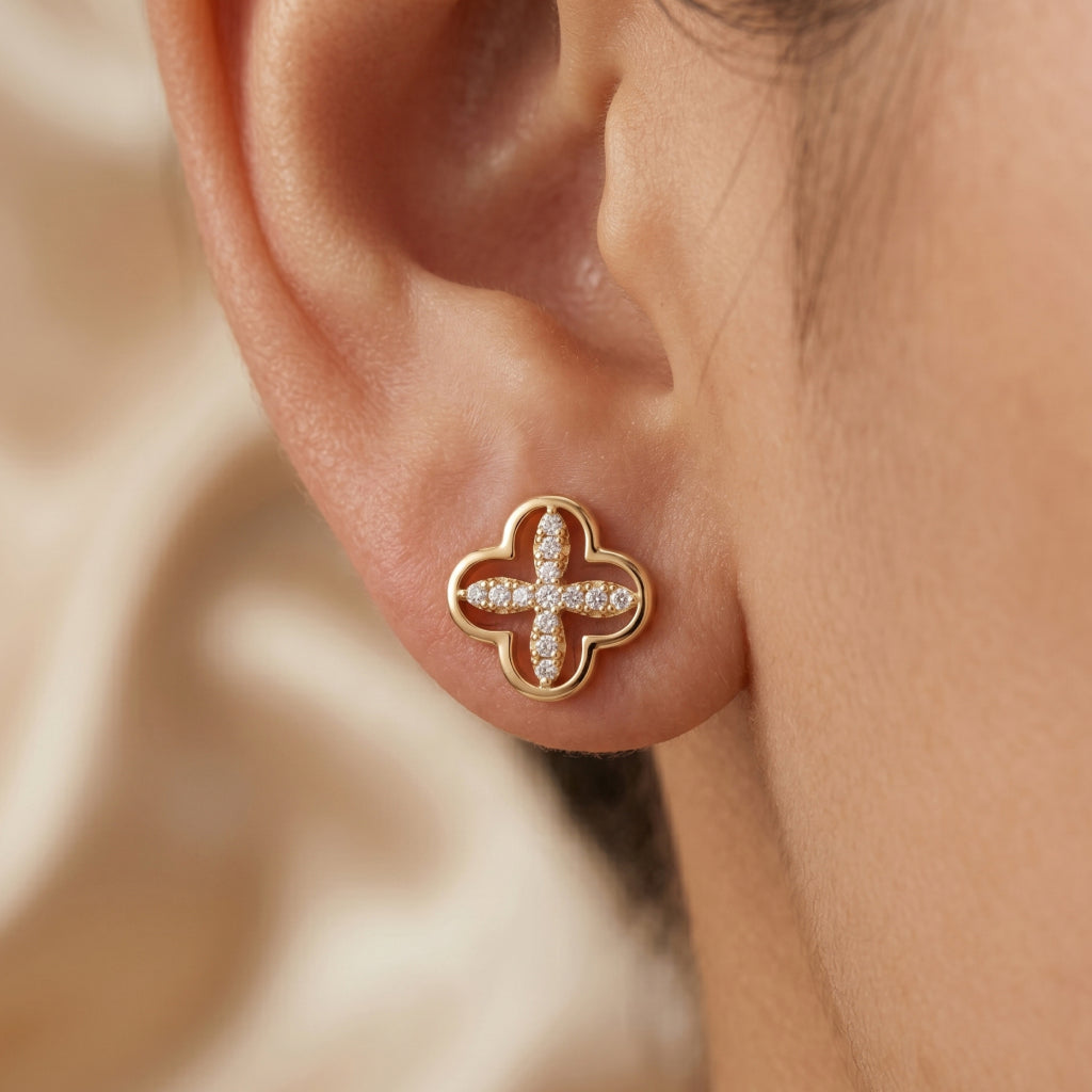 Gold Clover Open Cross Stud Earrings