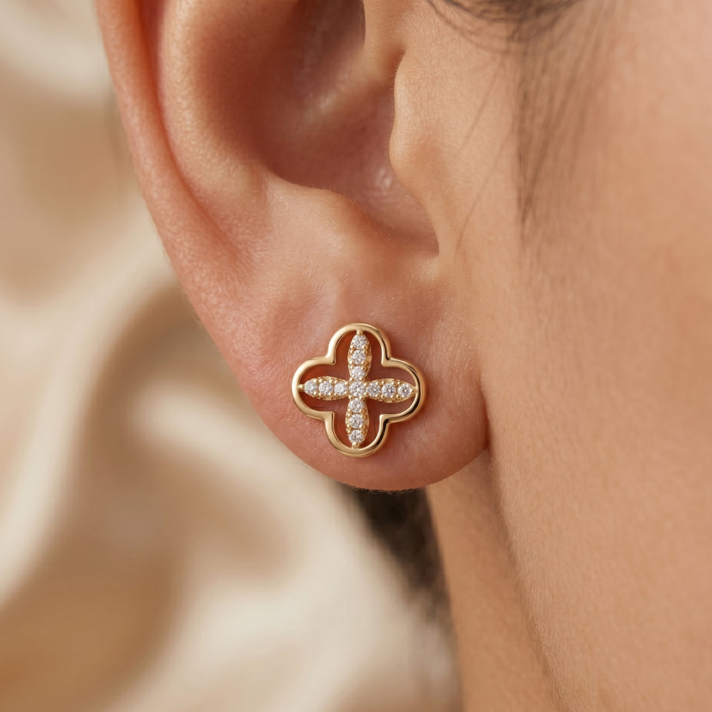 Gold Clover Open Cross Stud Earrings