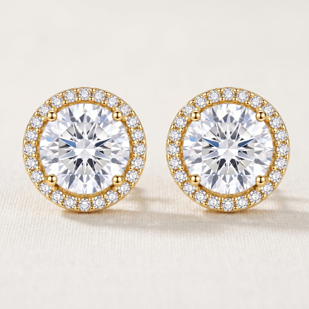 Gold Halo Round Solitaire Stud Earrings