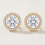Gold Halo Round Solitaire Stud Earrings