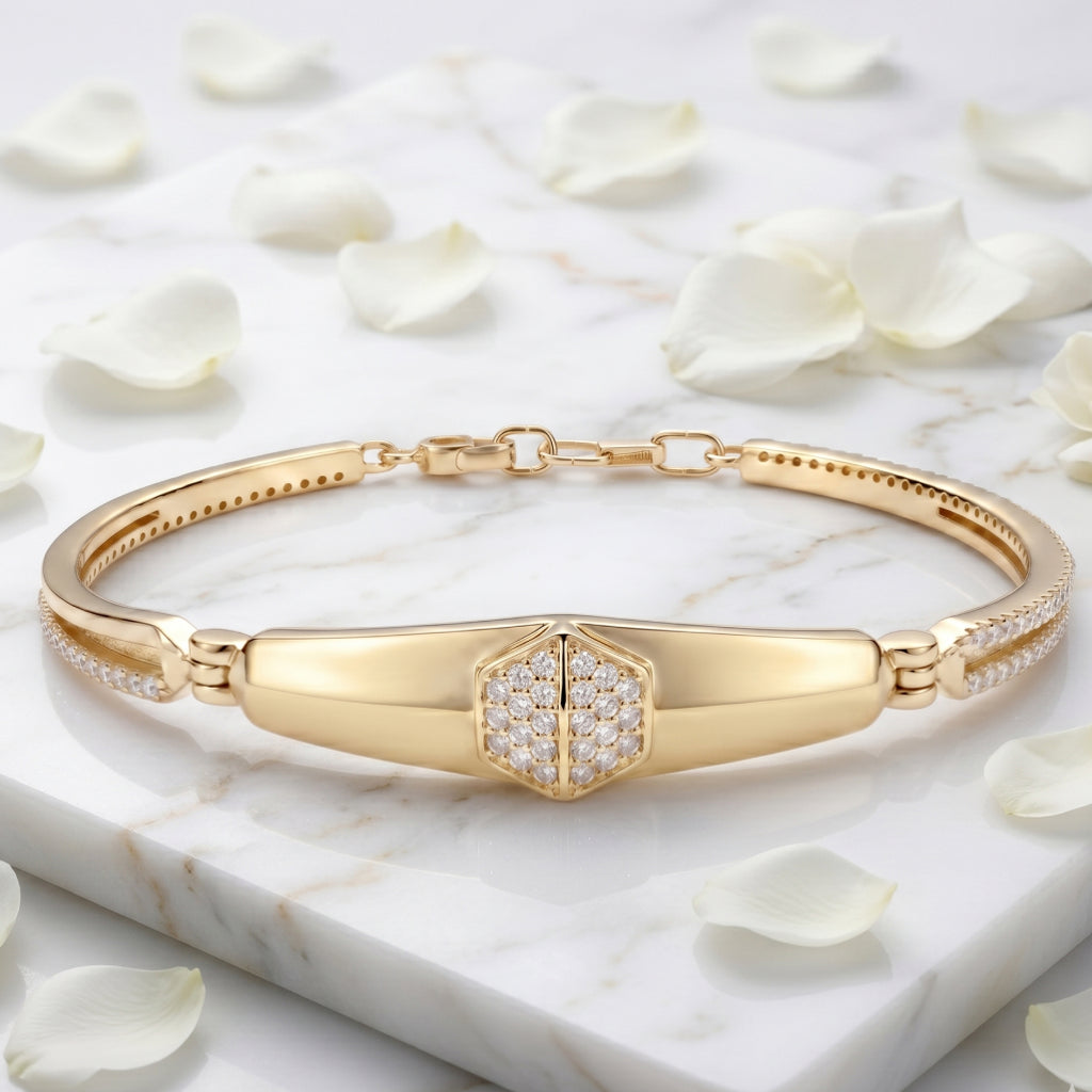 Hexagon Pave ID Bangle Bracelet