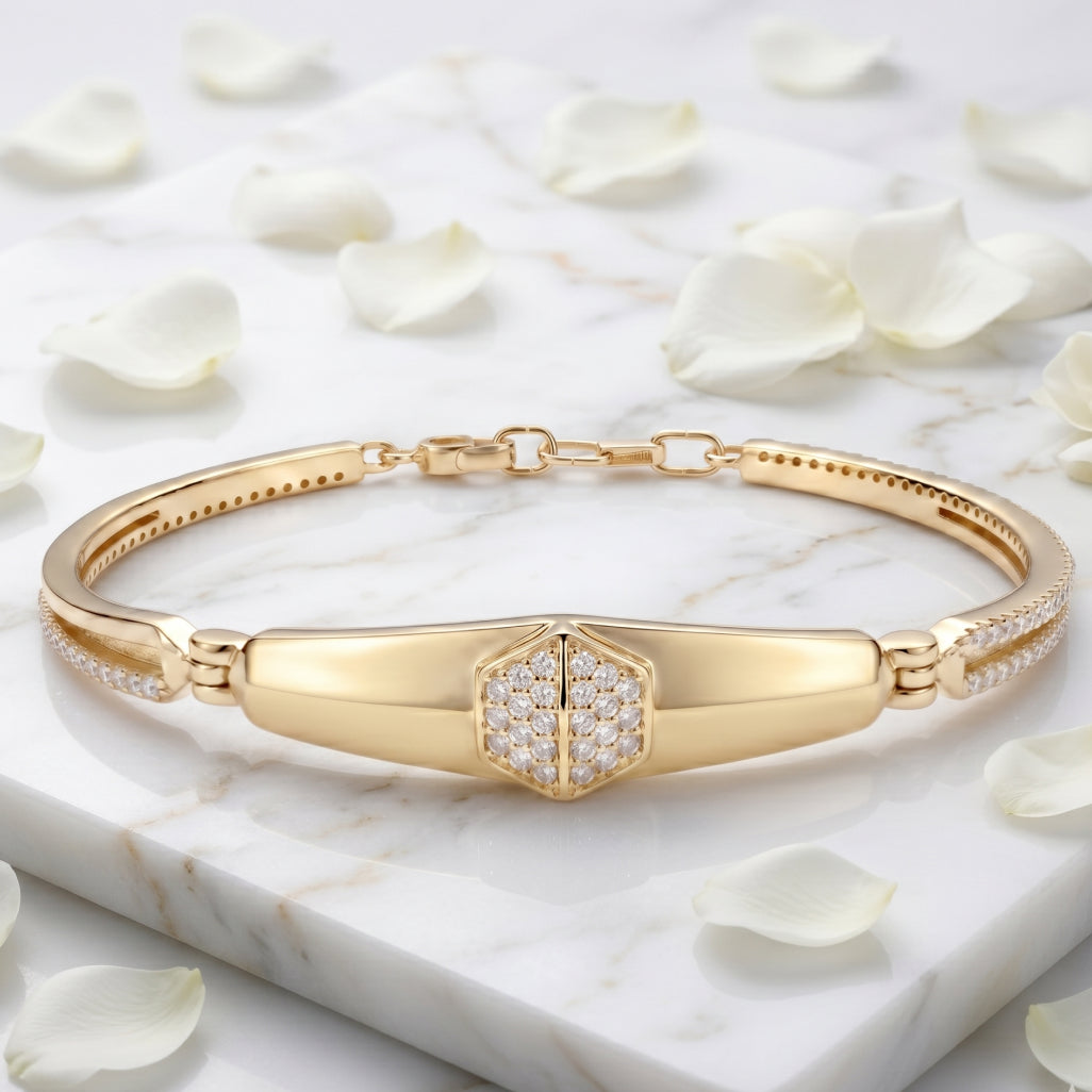 Hexagon Pave ID Bangle Bracelet