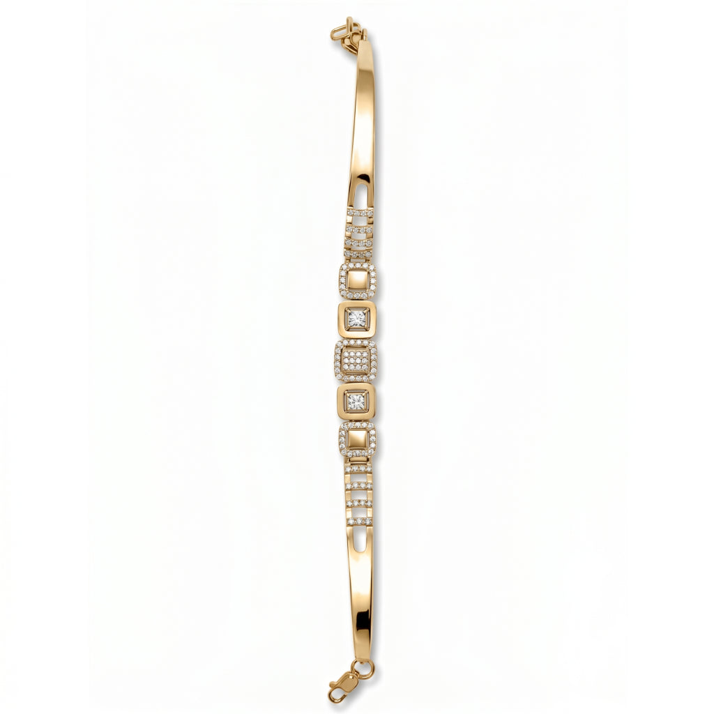 Princess Square Alternating Pave Bangle Bracelet