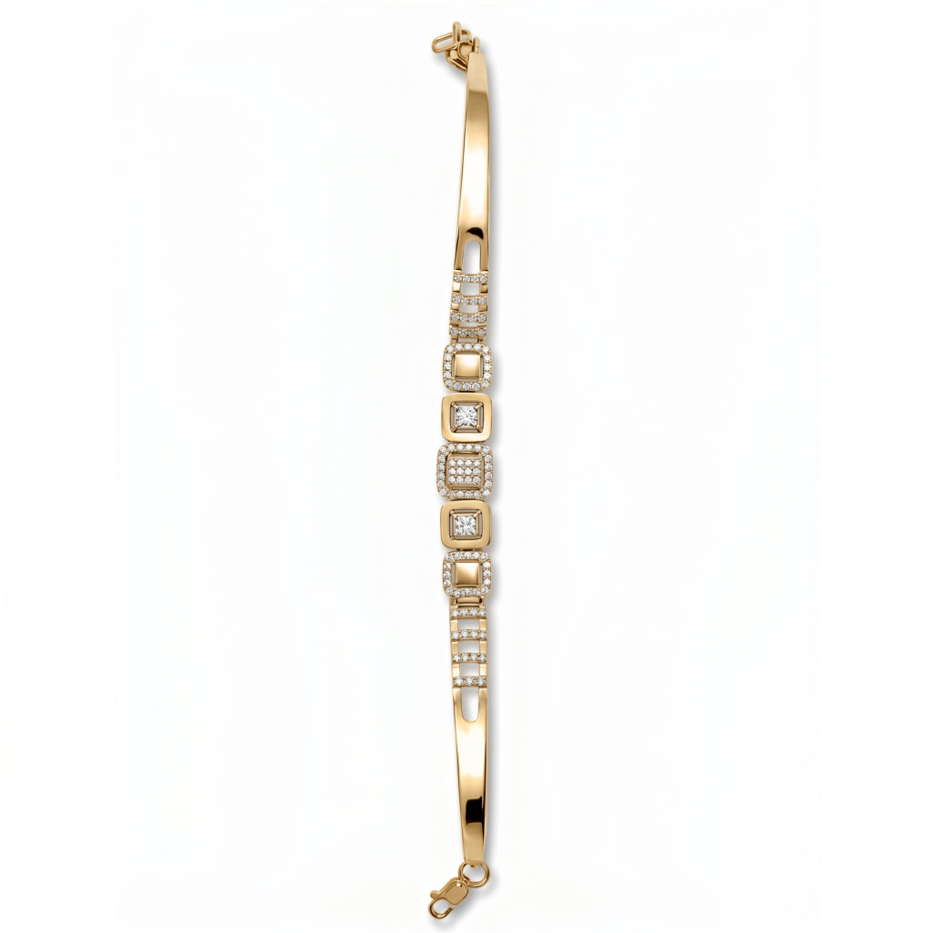 Princess Square Alternating Pave Bangle Bracelet