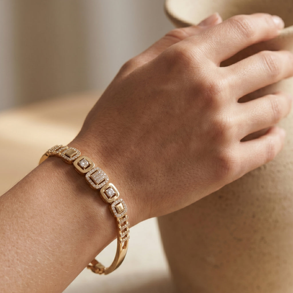 Princess Square Alternating Pave Bangle Bracelet