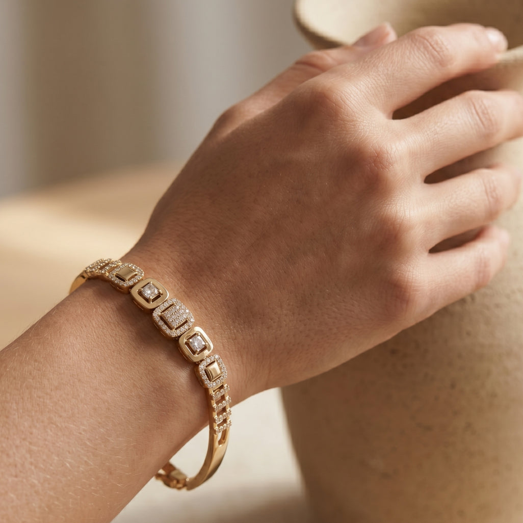 Princess Square Alternating Pave Bangle Bracelet