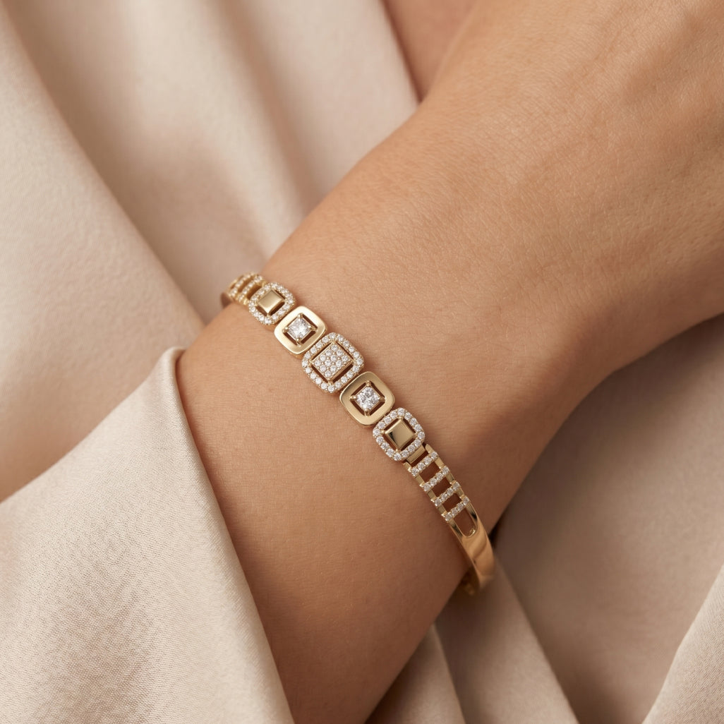 Princess Square Alternating Pave Bangle Bracelet