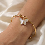 MOP Pave Butterfly Charm Cuff Bracelet