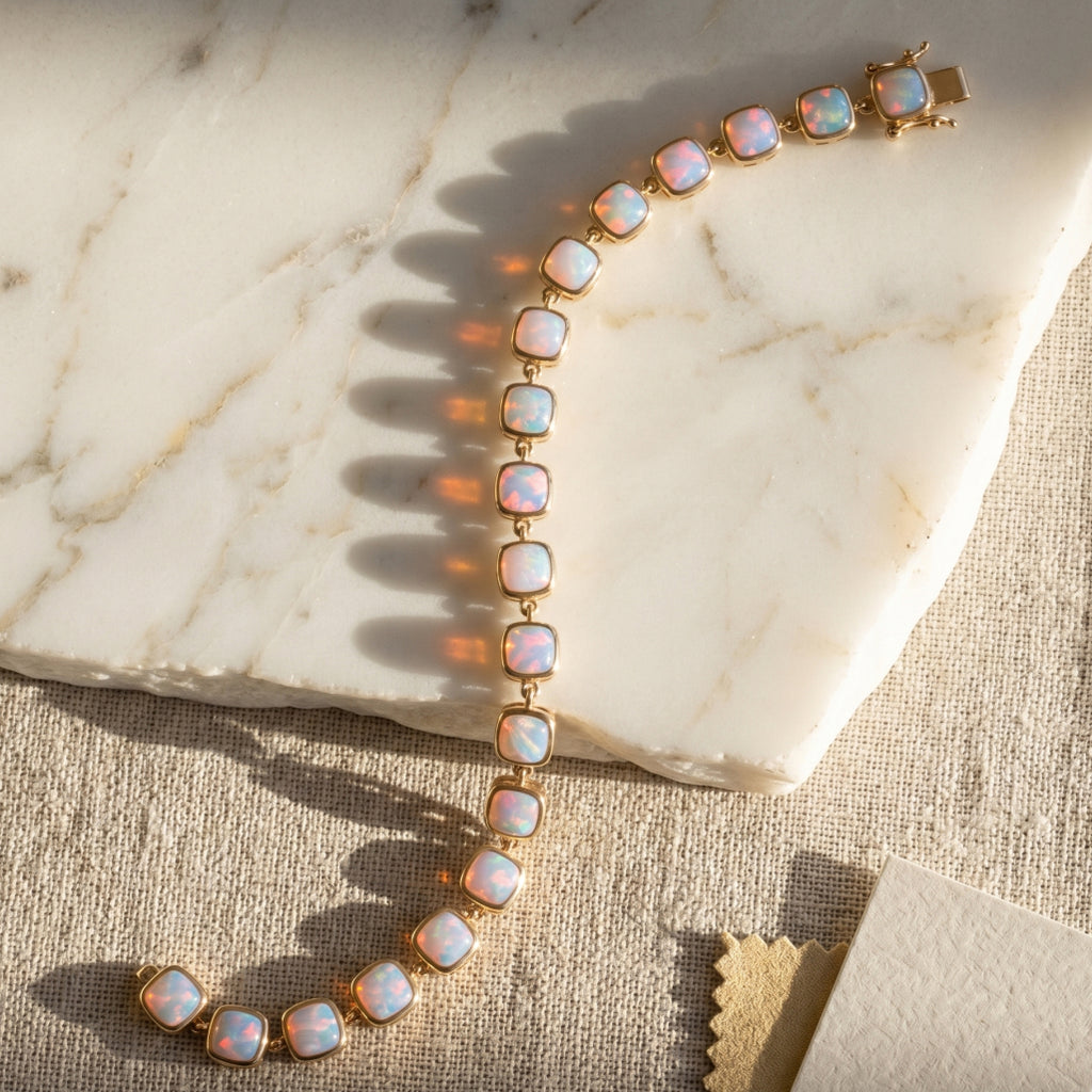 Opal Cushion Bezel Tennis Bracelet