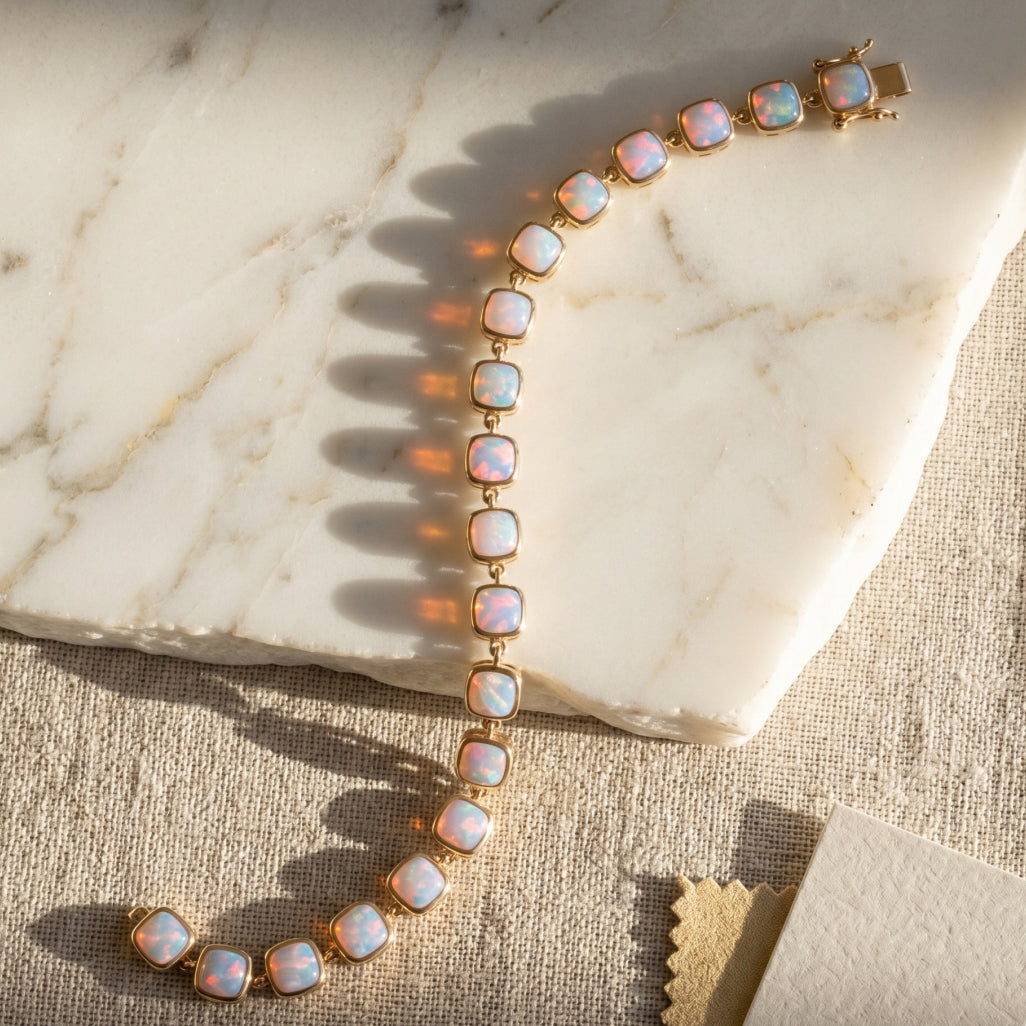 Opal Cushion Bezel Tennis Bracelet