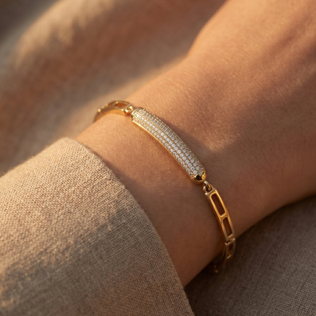 Pave Bar ID Link Chain Bracelet