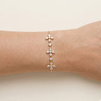 Four Flower Pear CZ Station Box Chain Bracelet