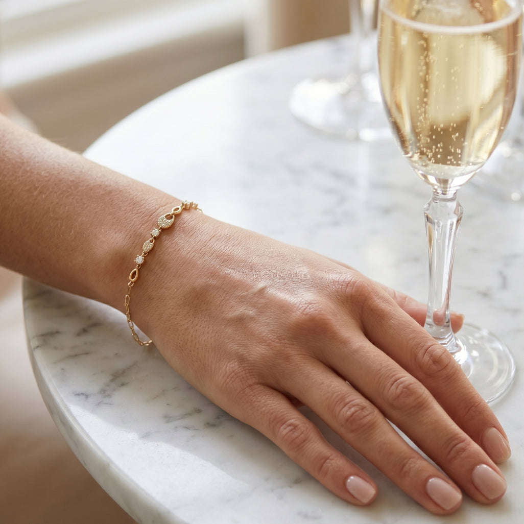 Pave Lock Charm Station Chain Bracelet