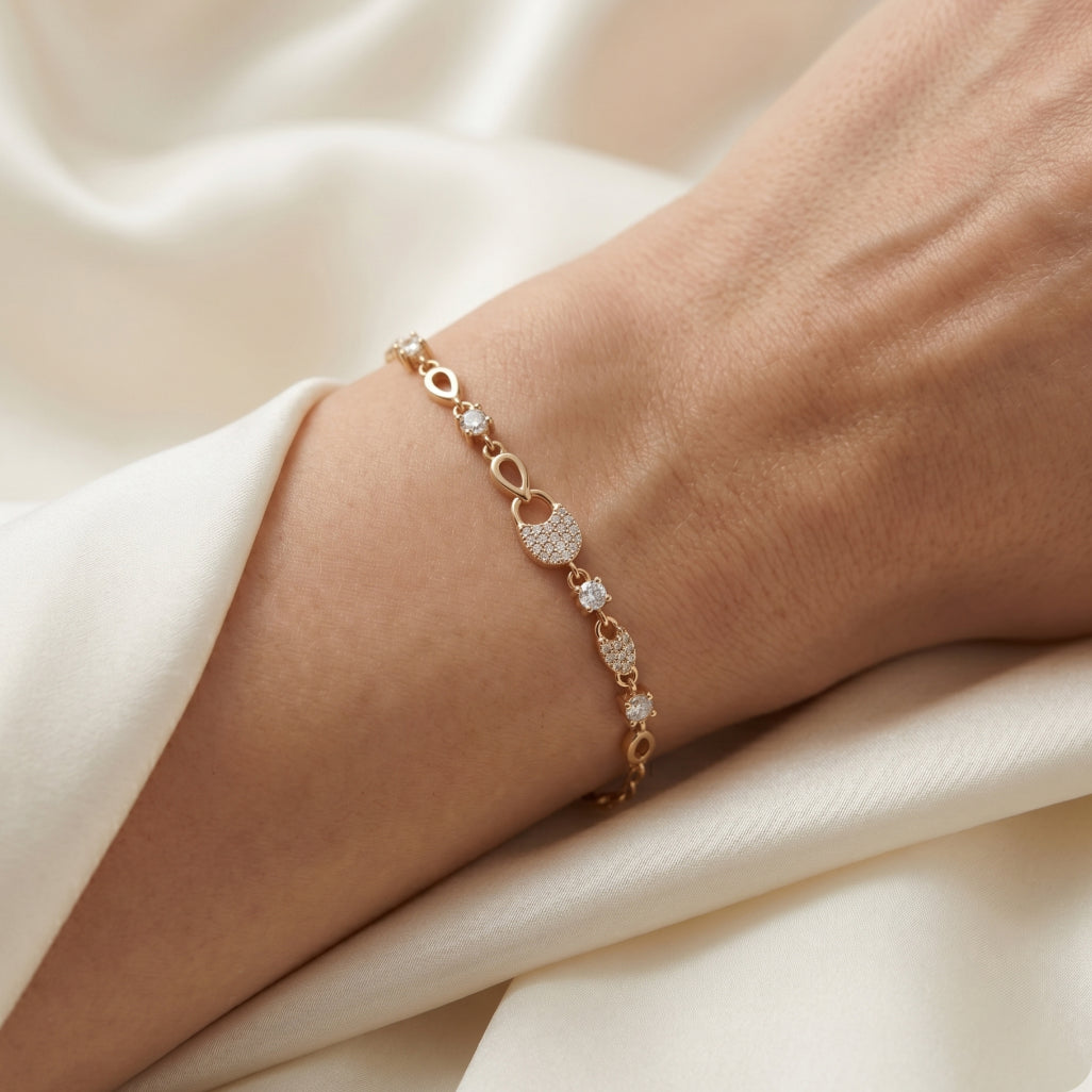 Pave Lock Charm Station Chain Bracelet