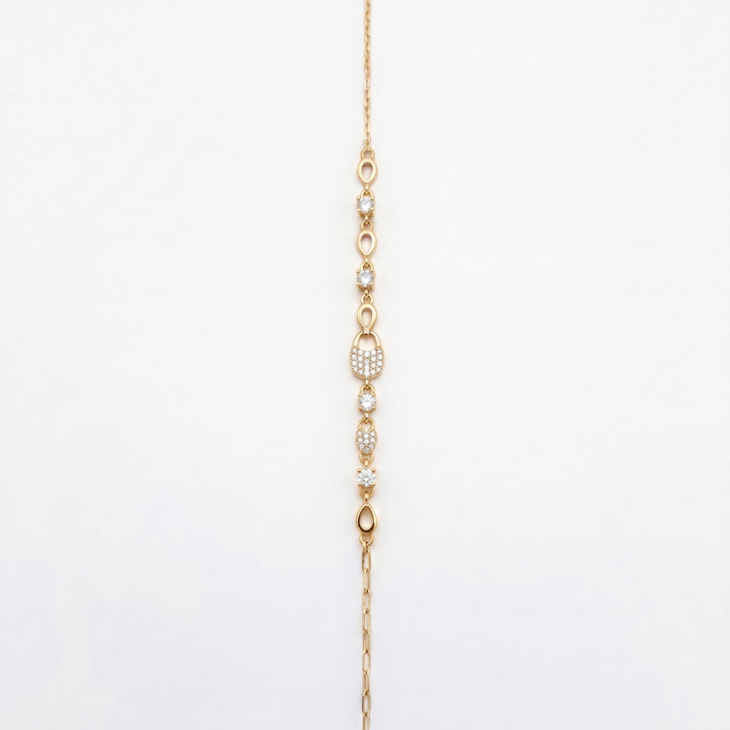 Pave Lock Charm Station Chain Bracelet