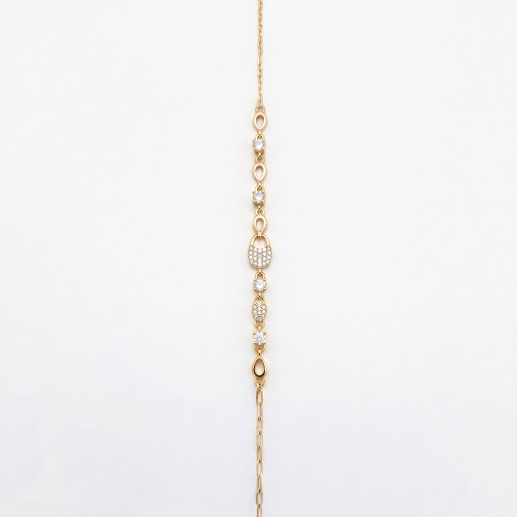 Pave Lock Charm Station Chain Bracelet