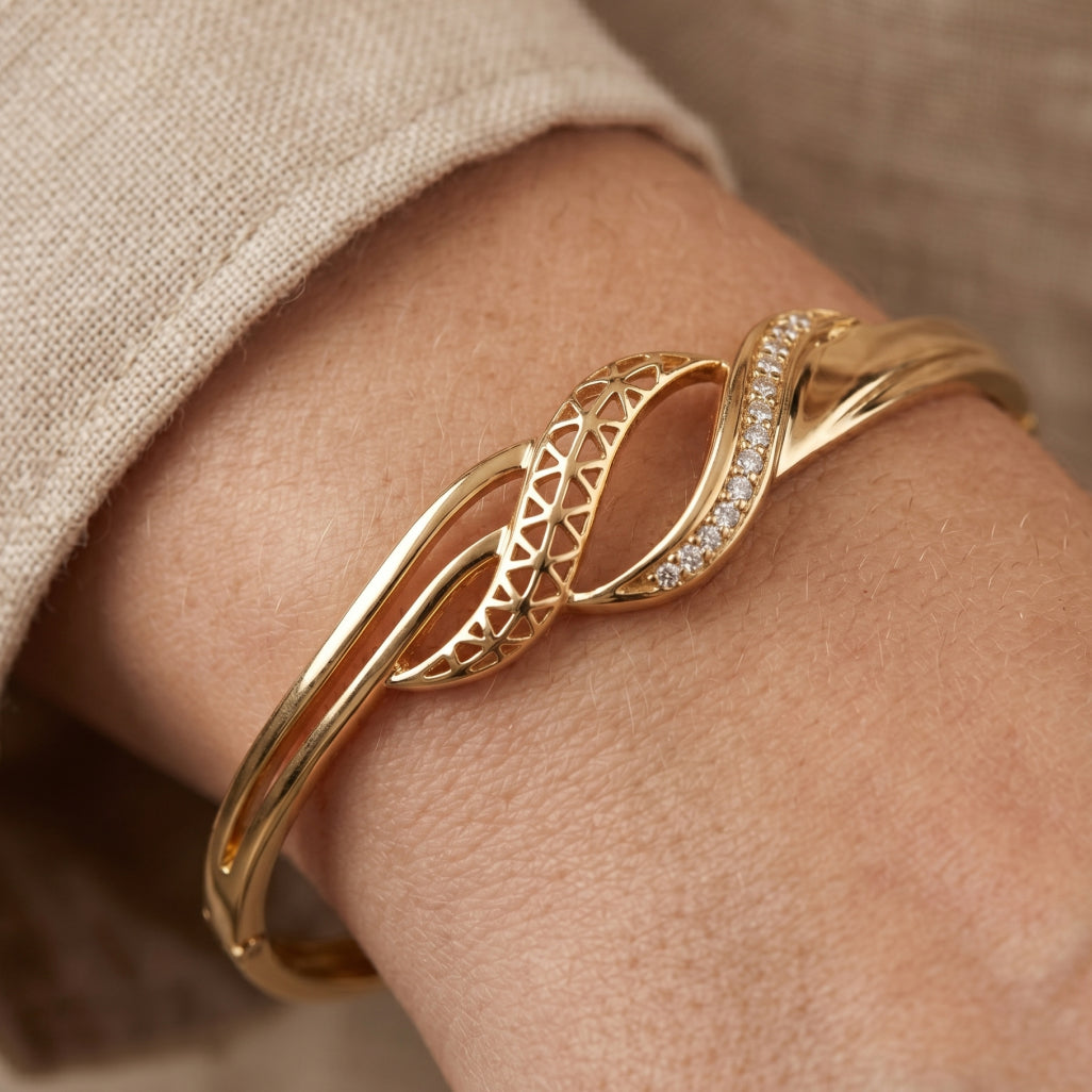 Open Weave Twist CZ Bangle Bracelet