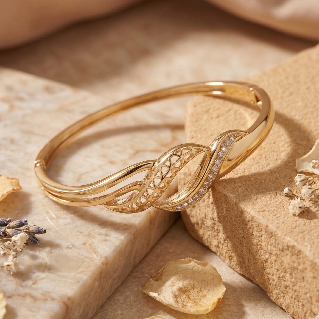 Open Weave Twist CZ Bangle Bracelet