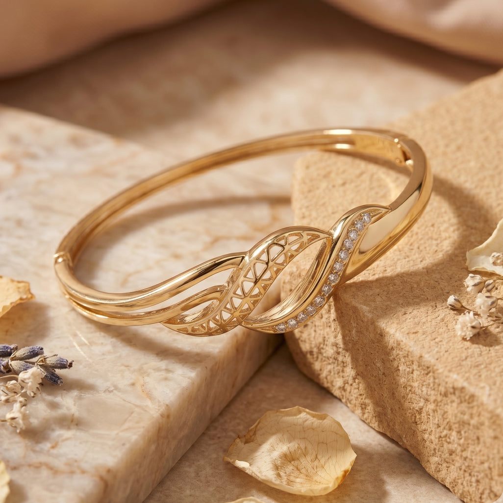 Open Weave Twist CZ Bangle Bracelet