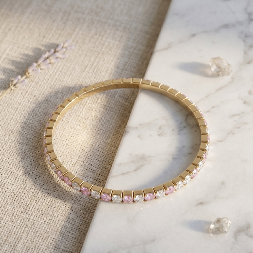 Pink White Alternating Eternity Bangle Bracelet