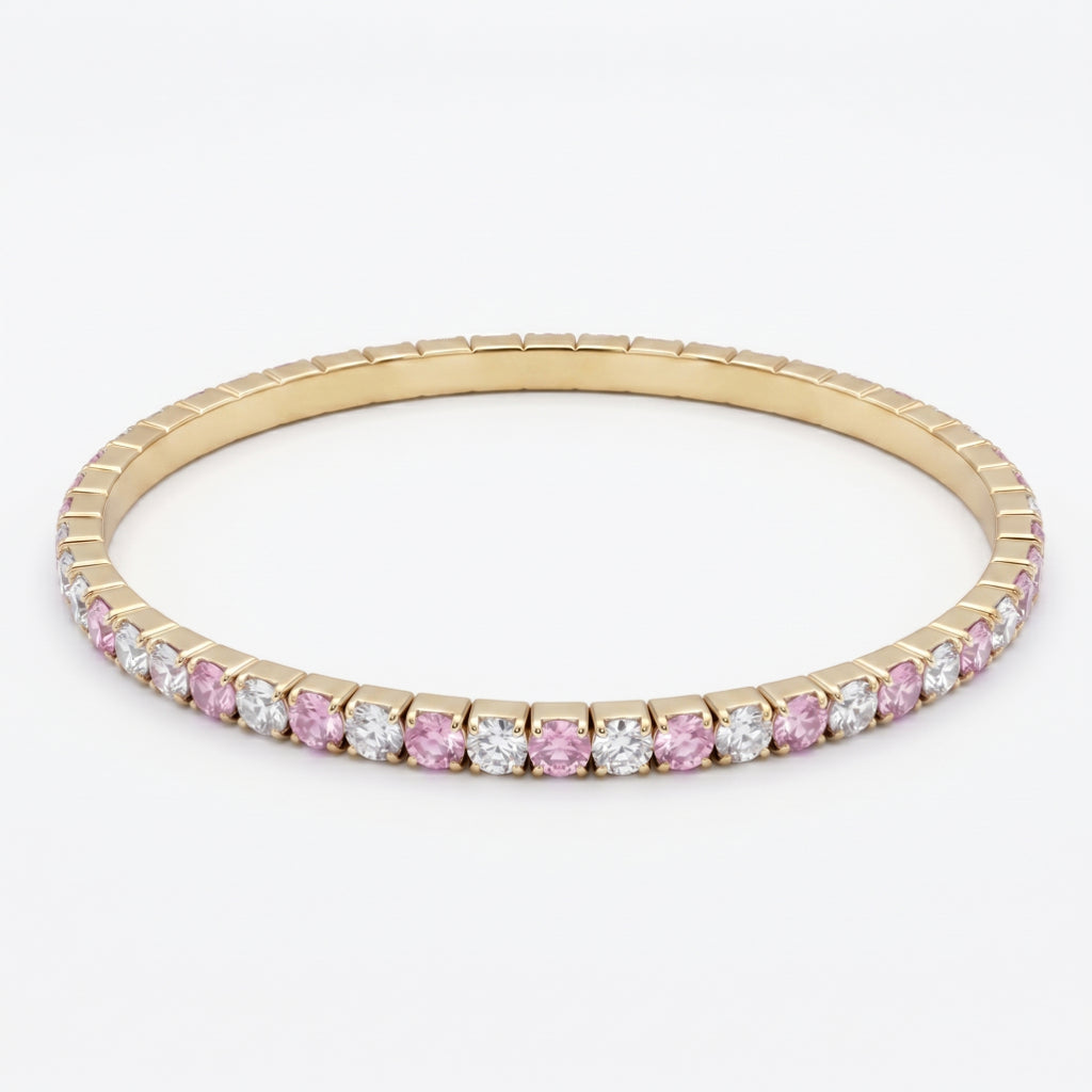 Pink White Alternating Eternity Bangle Bracelet