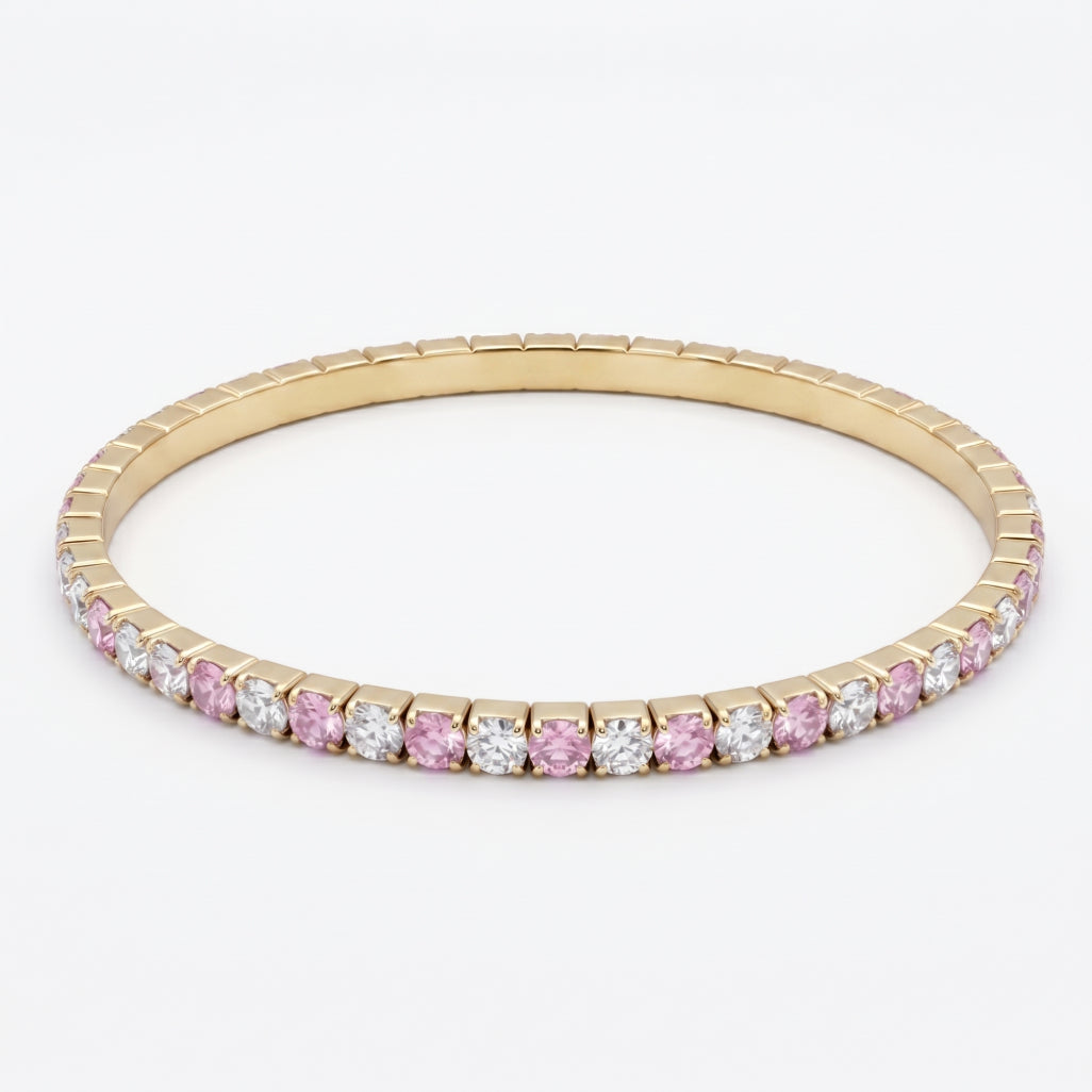 Pink White Alternating Eternity Bangle Bracelet