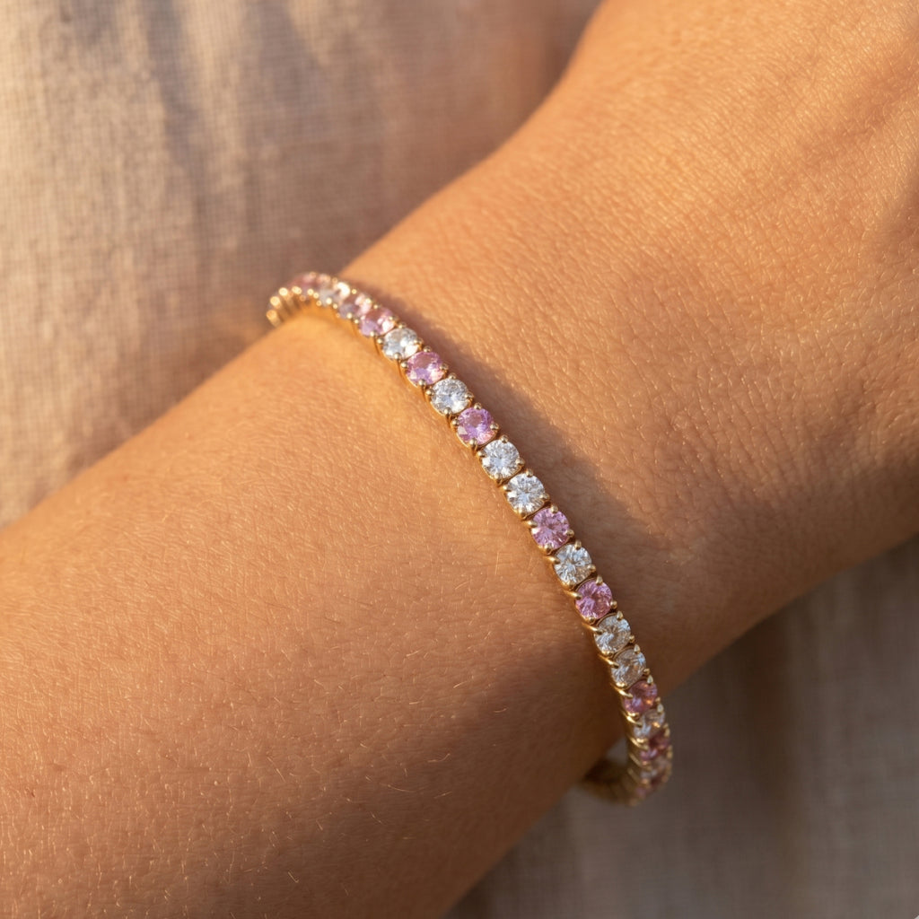 Pink White Alternating Eternity Bangle Bracelet