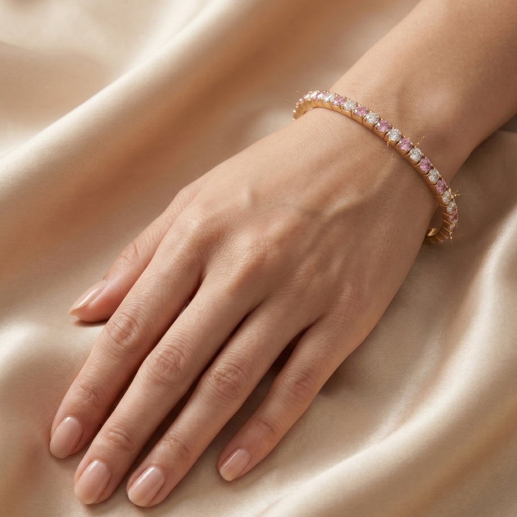 Pink White Alternating Eternity Bangle Bracelet