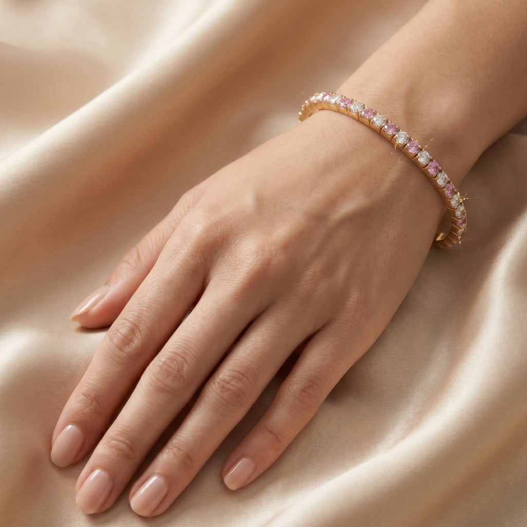 Pink White Alternating Eternity Bangle Bracelet