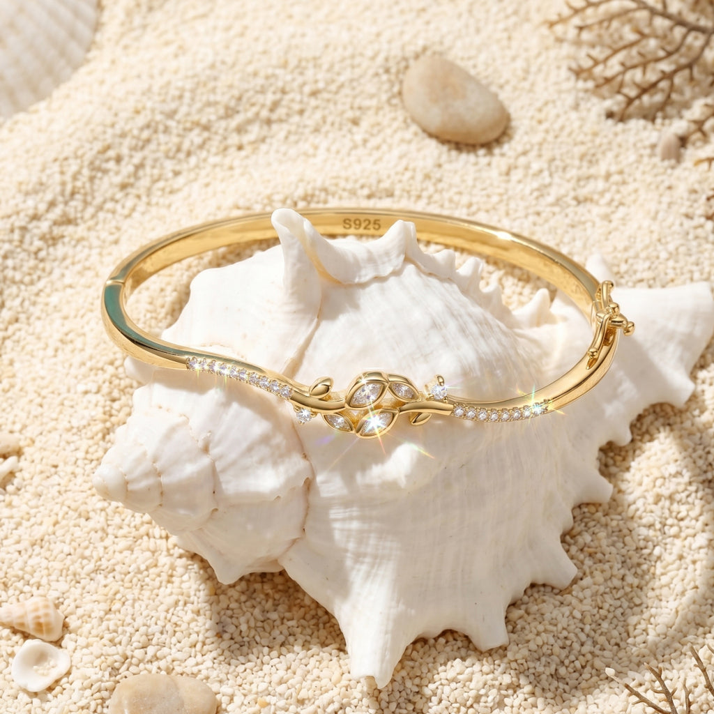 Marquise Flower Knot Pave Bangle Bracelet