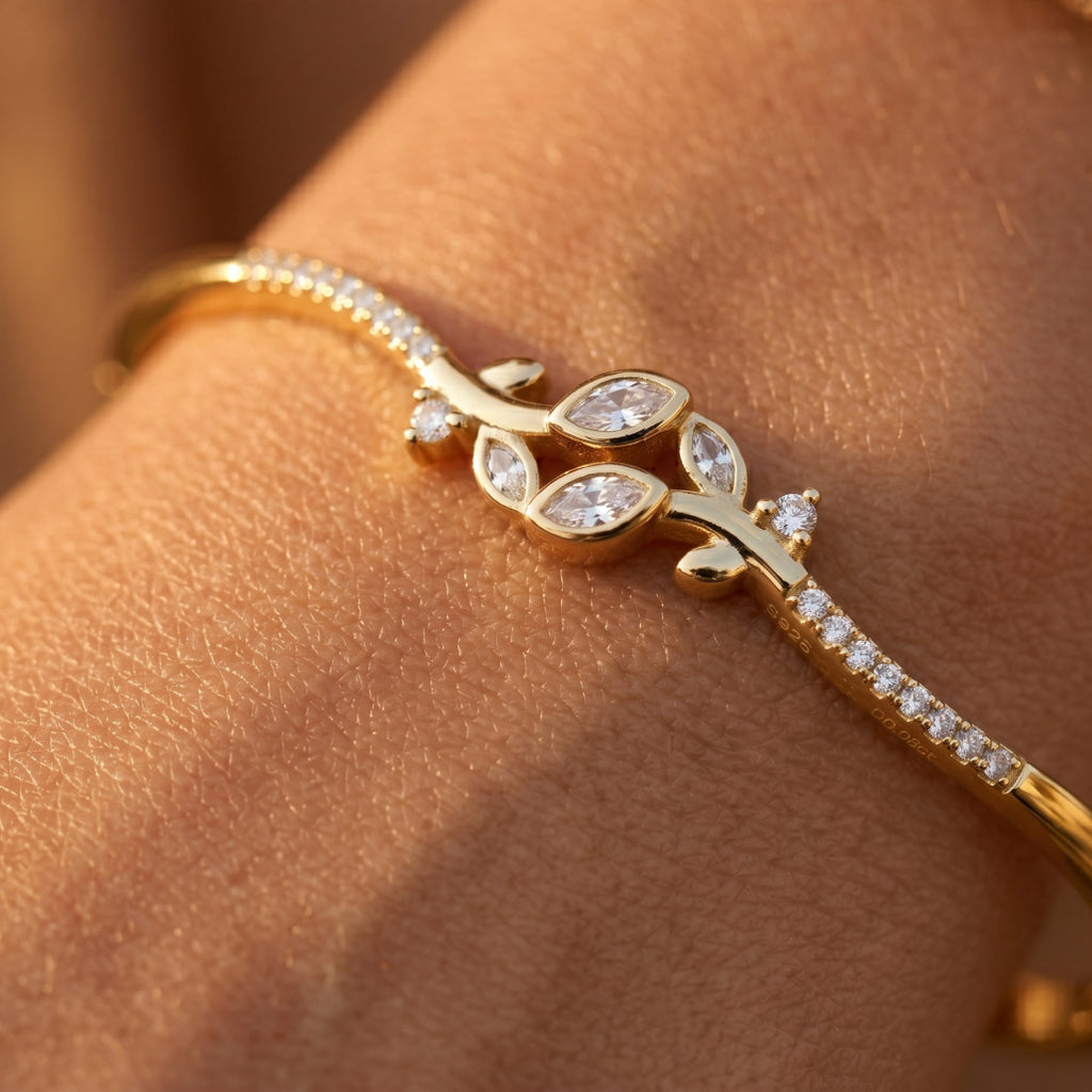 Marquise Flower Knot Pave Bangle Bracelet