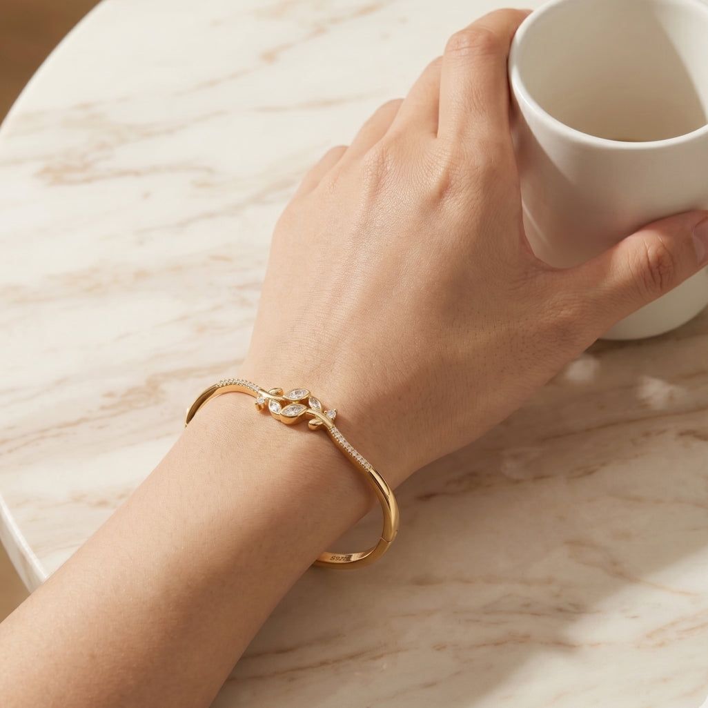 Marquise Flower Knot Pave Bangle Bracelet
