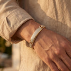 Gold Centre Pave ID Block Link Bracelet â€” 18K Gold Vermeil