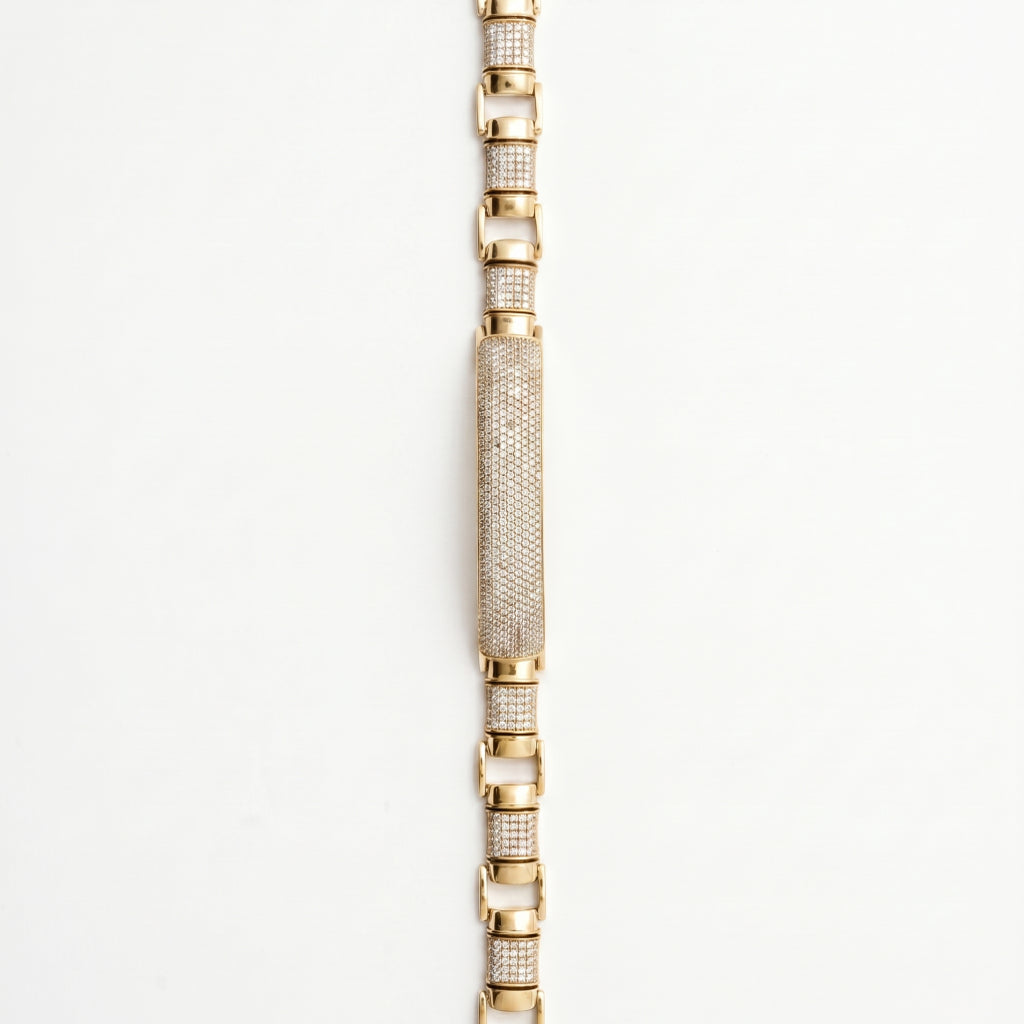 Gold Centre Pave ID Block Link Bracelet â€” 18K Gold Vermeil