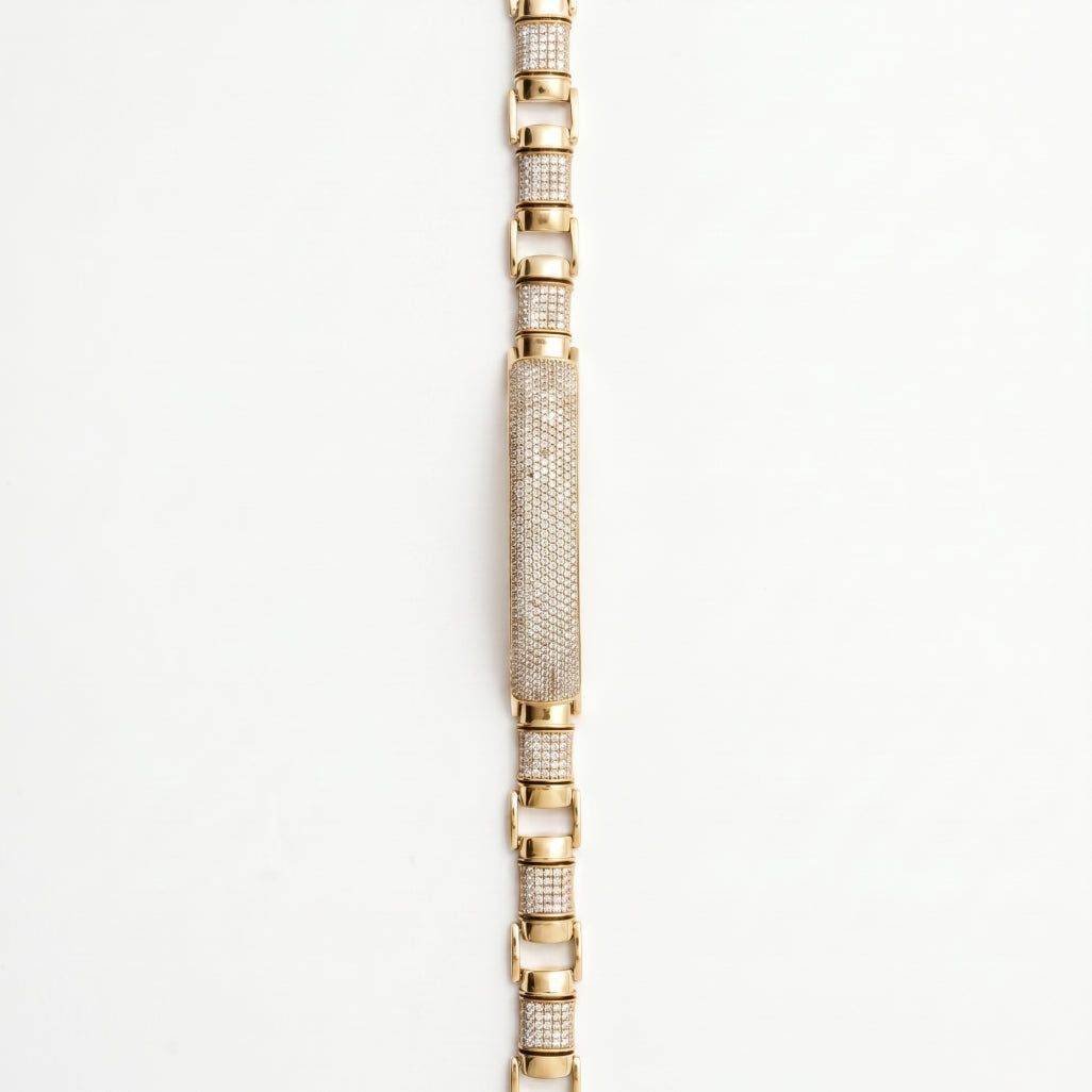 Gold Centre Pave ID Block Link Bracelet â€” 18K Gold Vermeil