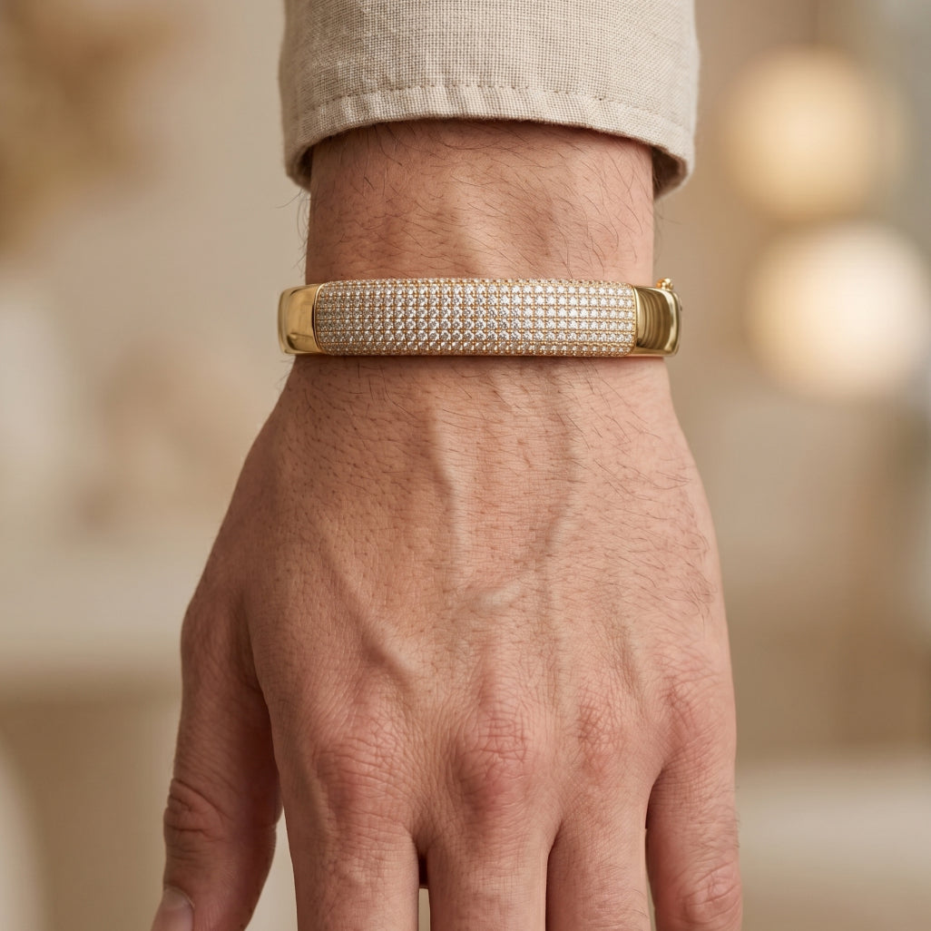 Gold Pave Bombe Bangle â€” 18K Gold Vermeil