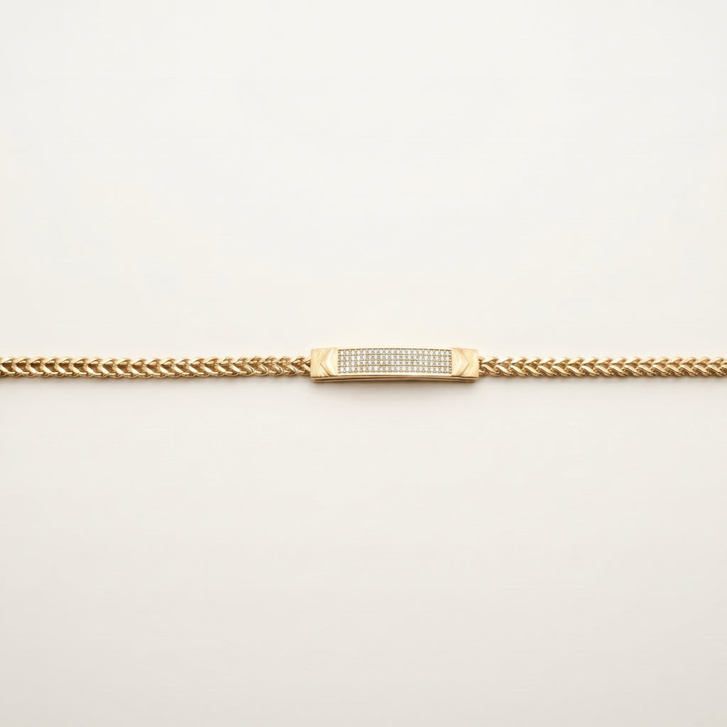 Gold Franco Chain Pave ID Plaque Bracelet â€” 18K Gold Vermeil