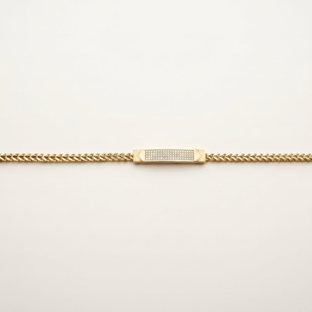 Gold Franco Chain Pave ID Plaque Bracelet â€” 18K Gold Vermeil