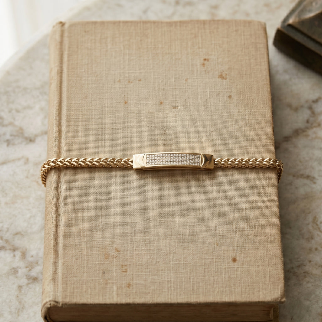 Gold Franco Chain Pave ID Plaque Bracelet â€” 18K Gold Vermeil