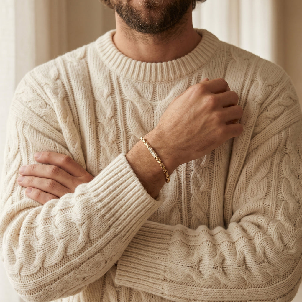 Gold Rope Chain Pave Station Bracelet â€” 18K Gold Vermeil